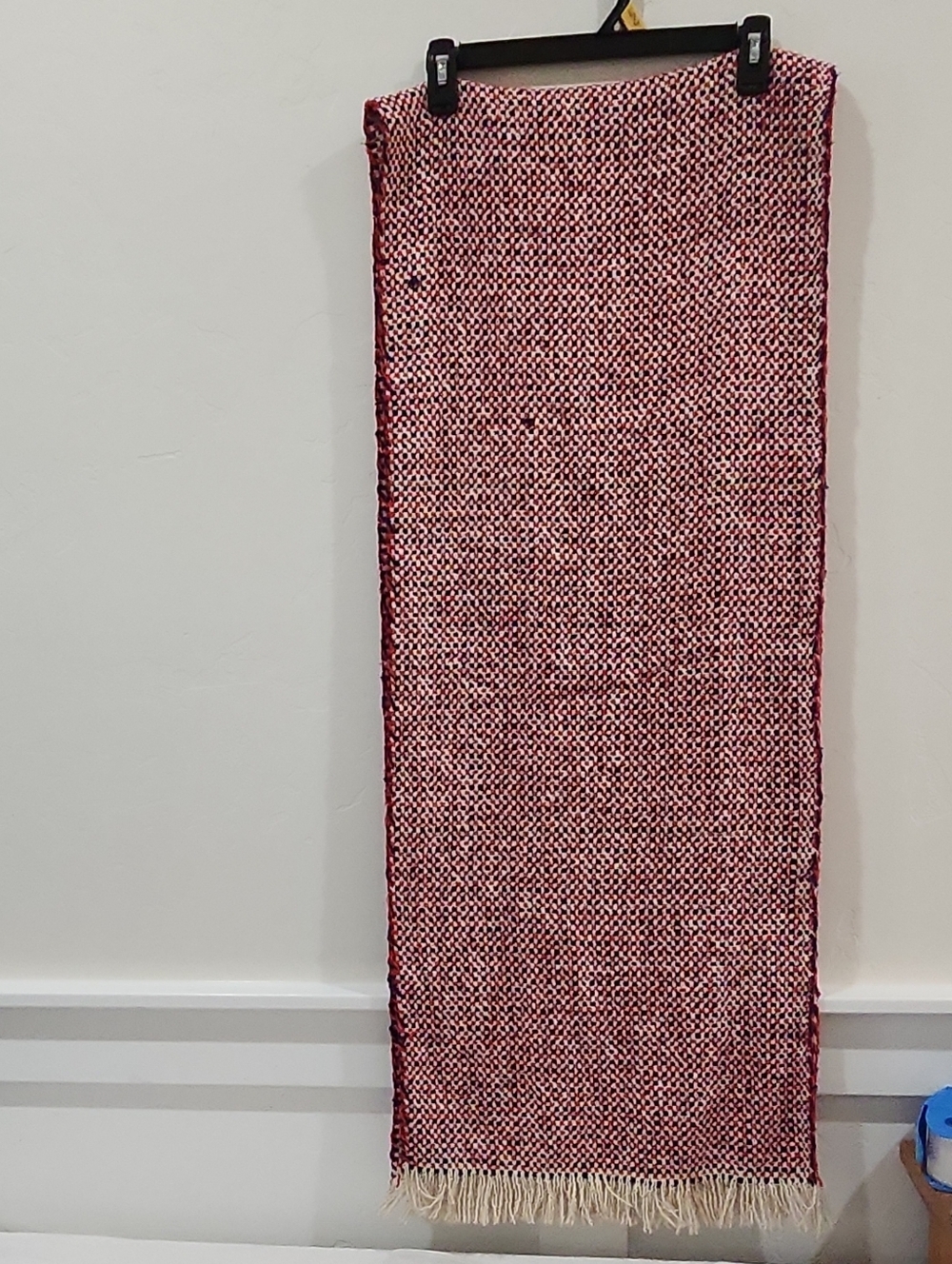 Woven Red and White Fringe Scarf